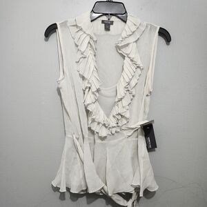 Kenneth Cole Ruffled Wrap Misty Gray Blouse Size 6 Silk New With Tags